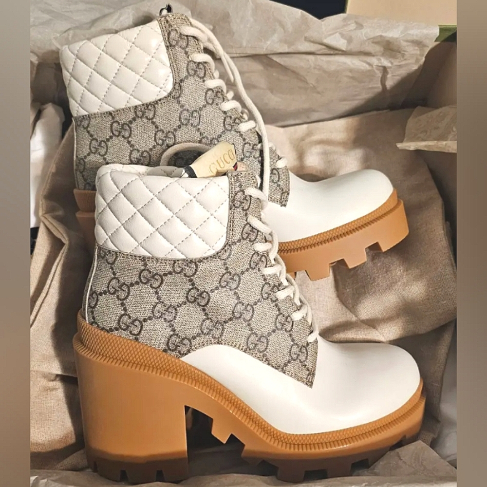 Gucci White and Tan Ankle Boots